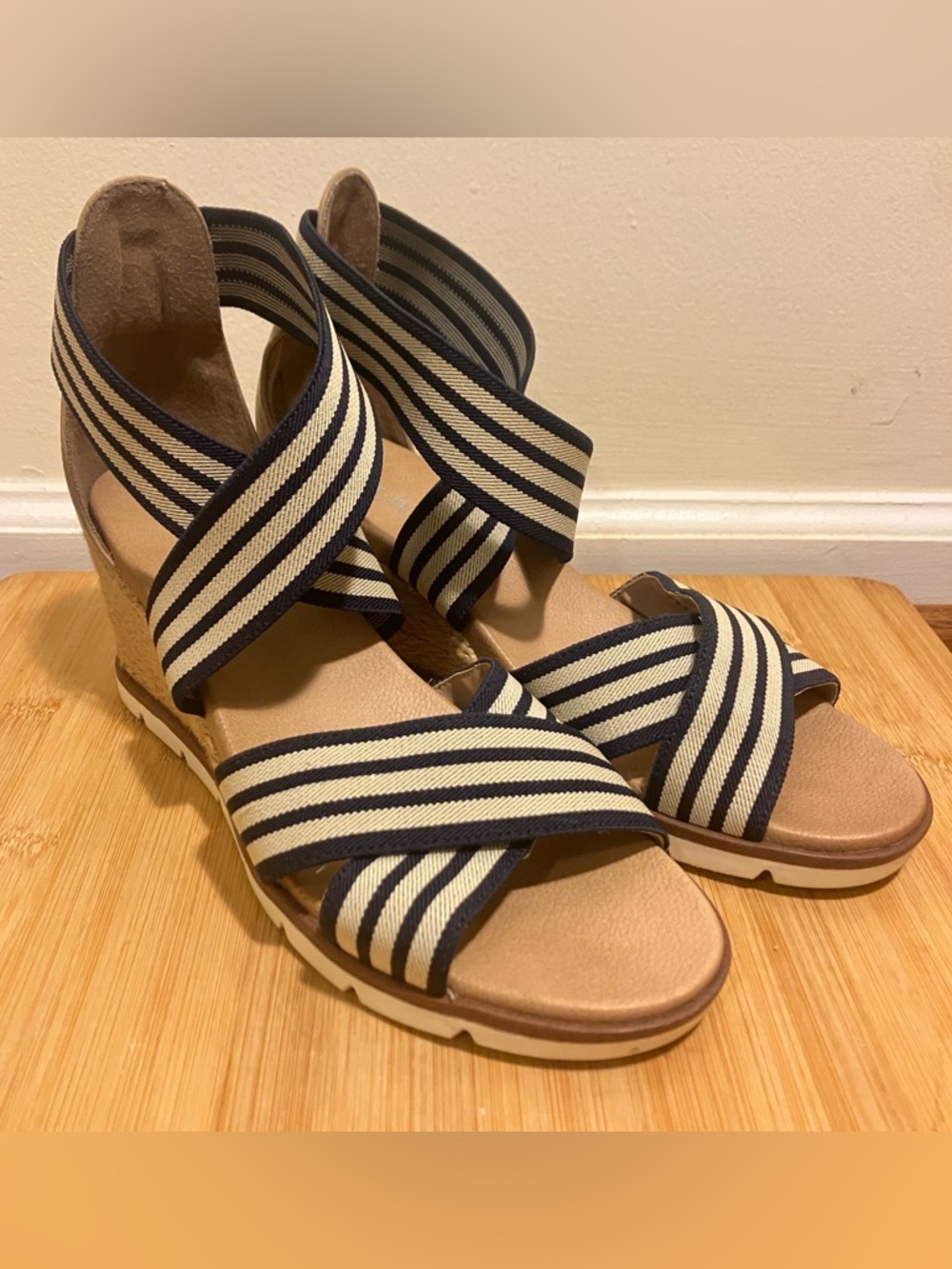 MIA Amore Haiku Espadrille Wedge Sandals in Blue and Tan